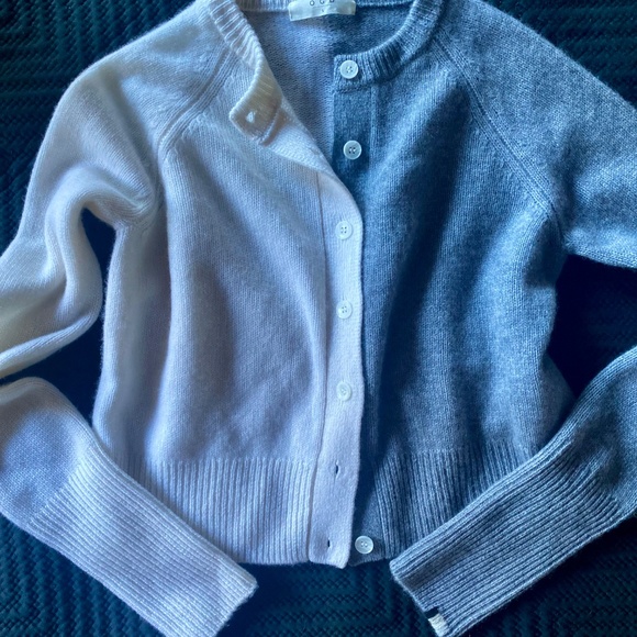 Color Block Cashmere Cardigan OGD Sz Med  Gray White Preppy Boho Coastal NWOT - Picture 4 of 11